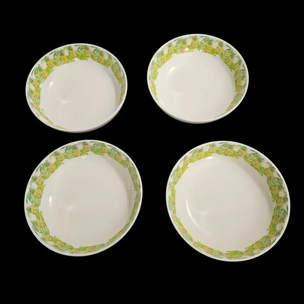 Set of 4 Tropical Pineapple Melamine Bowls Outdoor Collection Dishwasher Safe